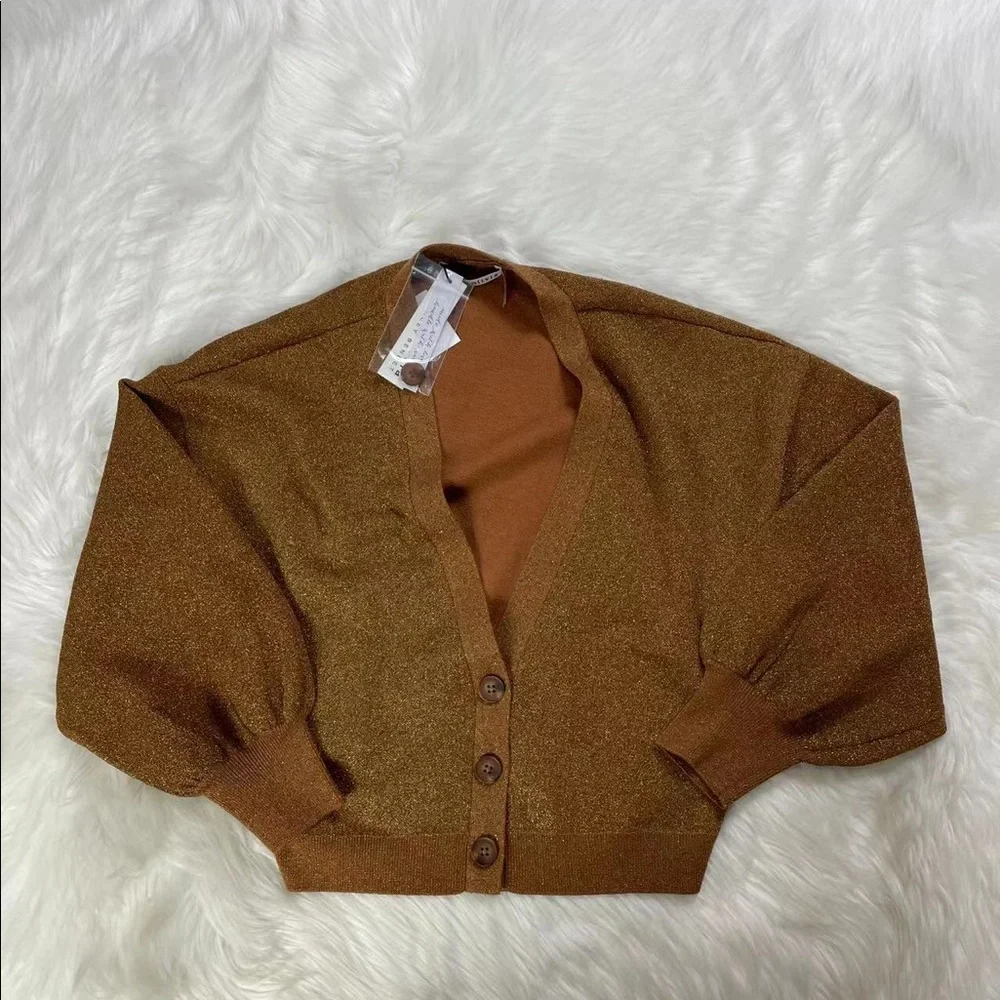 NWT Alice Olivia Zelina Metallic Deep V Cardigan